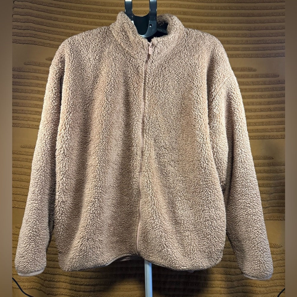 PINK Victoria's Secret Warm Brown Teddy Jacket Full Zip Size XL Fleece